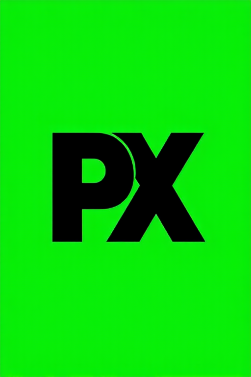 High-resolution logo design of a stylized "PX" on a vibrant green background, captured with a DSLR camera at f/2.8 aperture, ISO 100, 50mm lens, front view, softbox lighting.