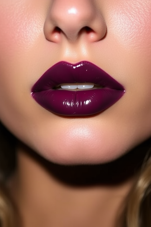 Glossy Plum Pout features a rich, deep purple hue with a high-shine finish, giving the wearer a sophisticated and sultry appearance ideal for evening events and romantic dinners