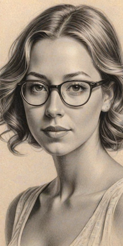 Sublime Colbie Caillat, pencil sketch, portrait of Enchanting woman 1931s in glasses, hair style beatnik, outline, clear lines, fine lines, 8k