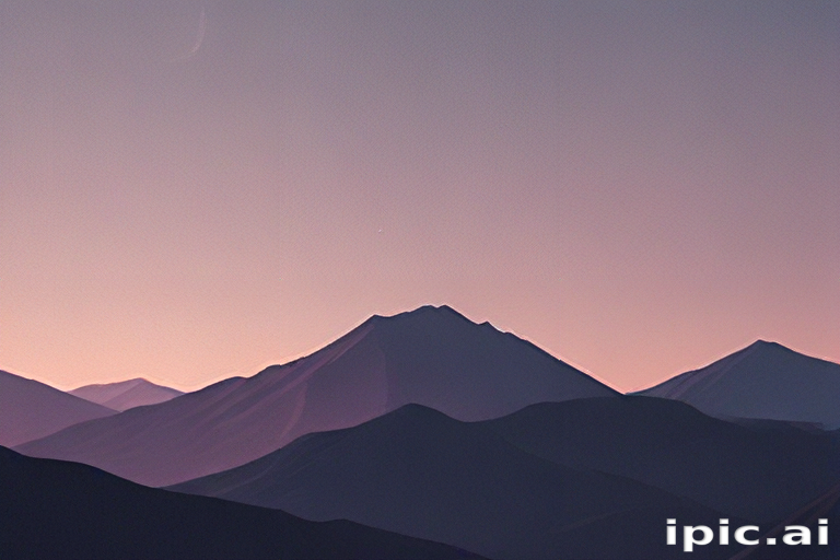 Serene Mountain Landscape Under a Soft Purple and Pink Sky at Dusk.