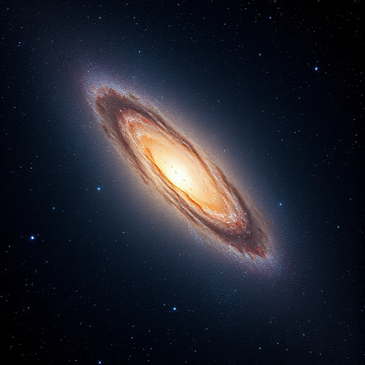 A high-resolution image of a galaxy surrounded by stars and nebulae, captured with a Canon EOS R5, 24mm lens, f/2.8 aperture, ISO 800, 30-second exposure, astrophotography style, taken from a remote location with minimal light pollution.