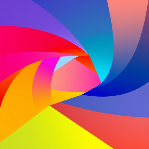 Generate a high-resolution abstract geometric design featuring vibrant colors and smooth gradients, captured with a DSLR camera using a 50mm lens, aperture f/1.8, ISO 100, in landscape orientation with soft natural lighting.