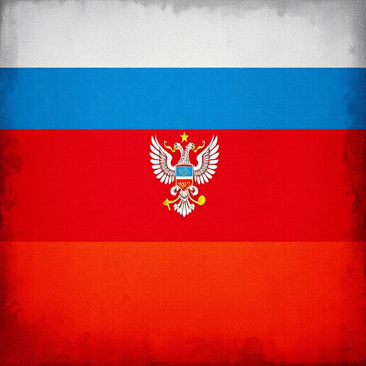 Create a high-resolution image of the Russian flag with a textured background, using a DSLR camera, 50mm lens, f/1.8 aperture, ISO 100, and a slight vignette for depth.