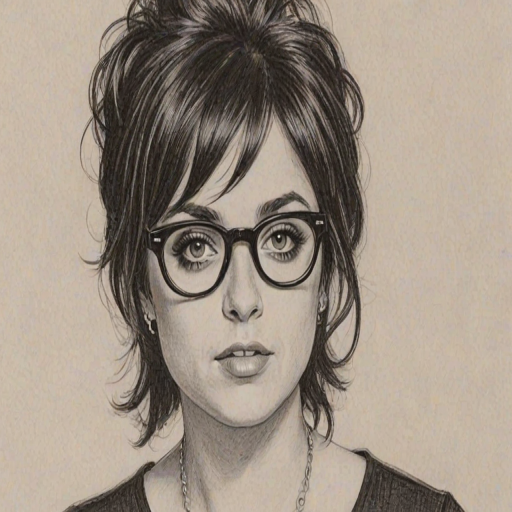 Enticing Billie Joe Armstrong, pencil sketch, portrait of Gorgeous woman 1967s in glasses, hair style beatnik, outline, clear lines, fine lines, 8k
