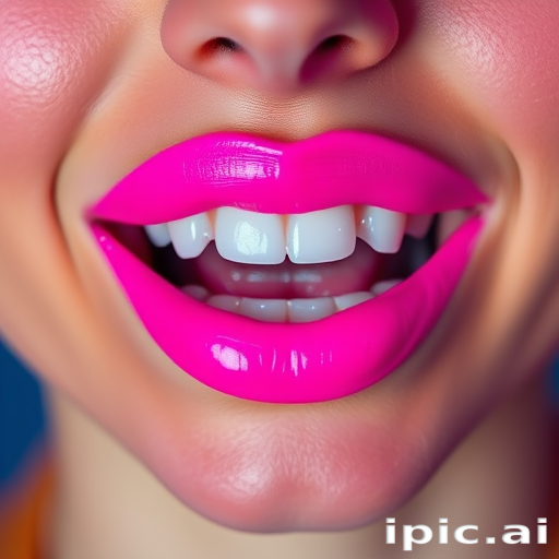 Playful neon pink lips with a high-shine finish, embodying youthful energy and exuberance, perfect for fun and vibrant makeup looks