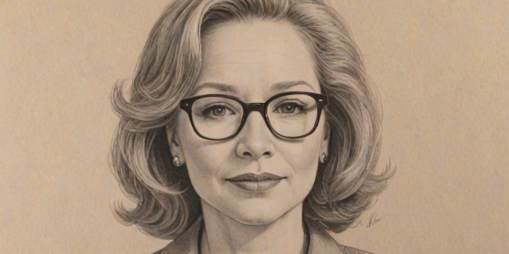 Captivating Debra Jo Rupp, pencil sketch, portrait of Resplendent woman 1979s in glasses, hair style beatnik, outline, clear lines, fine lines, 8k