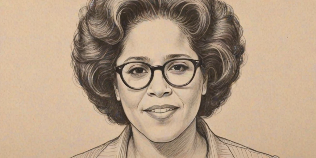 Enticing Anna Deavere Smith, pencil sketch, portrait of Gorgeous woman 1971s in glasses, hair style beatnik, outline, clear lines, fine lines, 8k