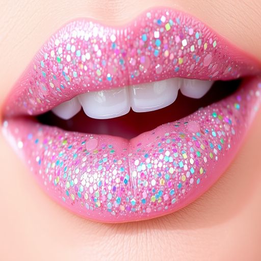 Glitter-infused clear lip gloss named "Diamond Dew," packed with multi-colored sparkles for a dazzling, jewel-like effect