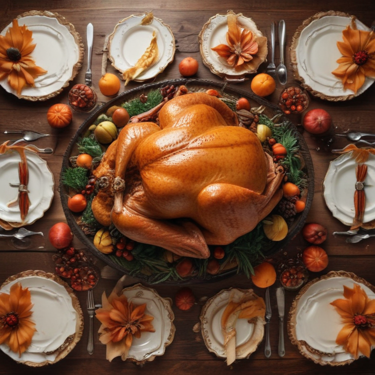 Festive Thanksgiving Dinner Table Set with Roast Turkey and Autumn ...