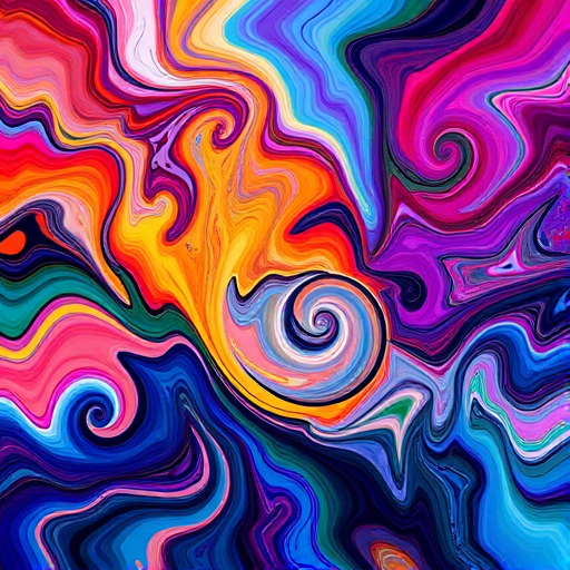 Create a vibrant abstract artwork featuring swirling colors and geometric shapes, captured with a Canon EOS R5, 50mm f/1.2 lens, at f/2.8, ISO 100, 1/125 sec exposure, in studio lighting with a high dynamic range.