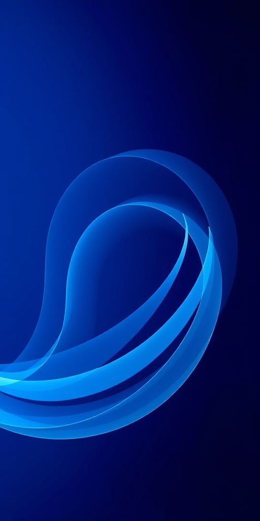Create a high-resolution abstract design featuring layered translucent blue curves on a deep blue background, using a Canon EOS R5 with a 50mm lens, f/1.8 aperture, ISO 100, and a 1/200 shutter speed, capturing it from a frontal view with a soft focus style for a smoother aesthetic.