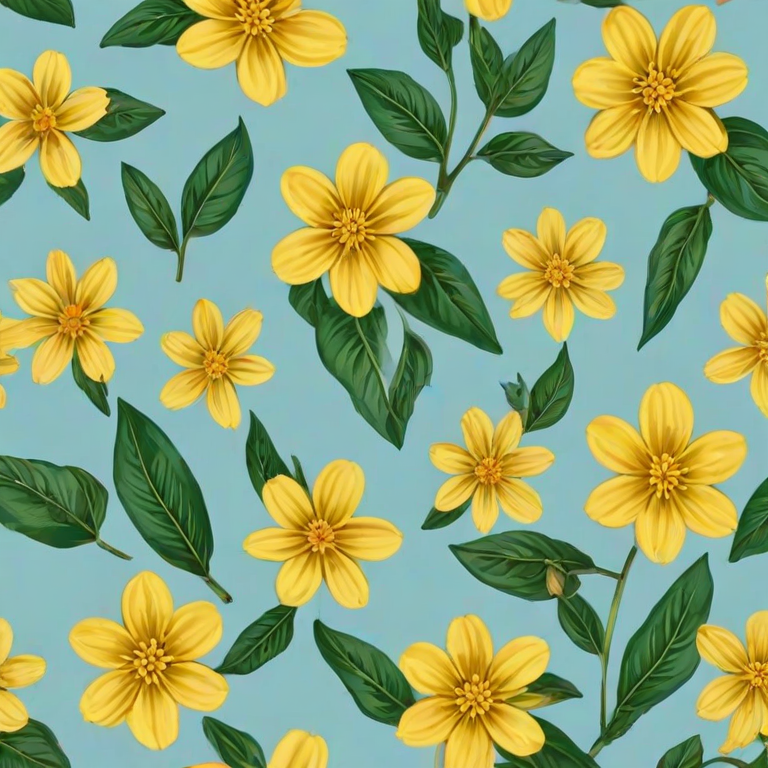 create a repeating pattern of small yellow flowers with green leaves on a light blue background