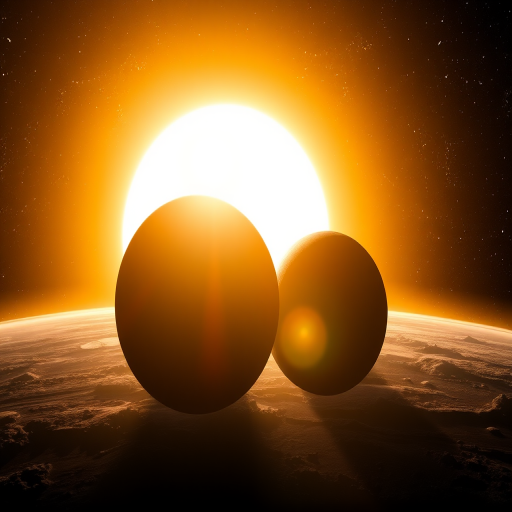 Create a high-resolution image of a distant planet scene with a glowing sun in the background, featuring two planets in close proximity, deep space stars scattered throughout, using a DSLR camera type, 24mm lens at f/8 aperture, ISO 200, and a long exposure of 15 seconds to enhance color vibrancy and detail.