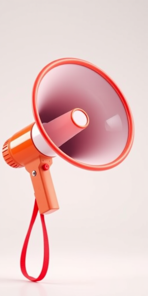 Create a digital illustration of a megaphone with a modern flat design style, using bright contrasting colors, focused on the details of the handle and speaker, shot with a Canon EOS R5 at f/8, ISO 100, 50mm lens, in a studio setting with soft lighting for even illumination.