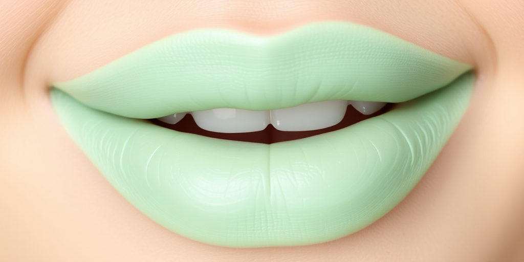 Pastel mint green lips with a creamy satin finish, "Pistachio Dream" boasts a unique and unexpected color choice with a soft, hydrated appearance