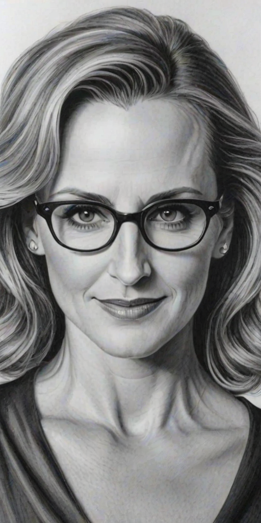Ravishing Marlee Matlin, pencil sketch, portrait of Alluring woman 1937s in glasses, hair style beatnik, outline, clear lines, fine lines, 8k