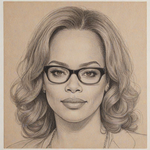 Superb Faith Evans, pencil sketch, portrait of Delightful woman 1976s in glasses, hair style beatnik, outline, clear lines, fine lines, 8k