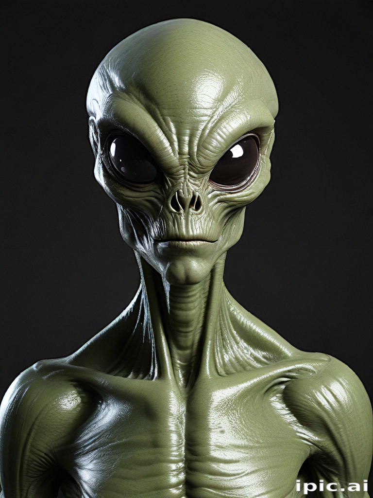 Intriguing Portrait of a Green Alien Character with Large Eyes