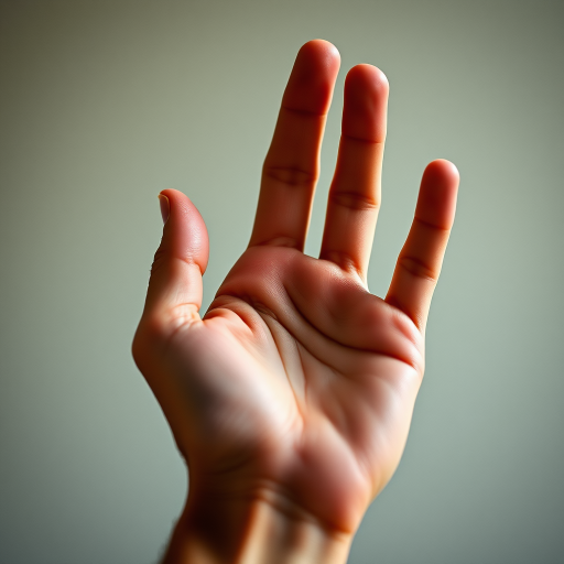Create a highly detailed image of an open human hand, positioned in a natural gesture, with soft lighting and a blurred background, using a Canon EOS R5 camera with a 50mm f/1.2 lens, aperture set to f/2.8, ISO 100, and a shutter speed of 1/200s for optimal focus and clarity.