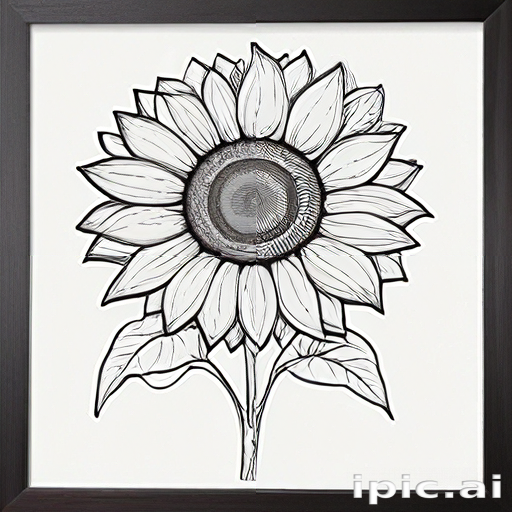 Artistic Illustration of a Sunflower with Detailed Petals and Center