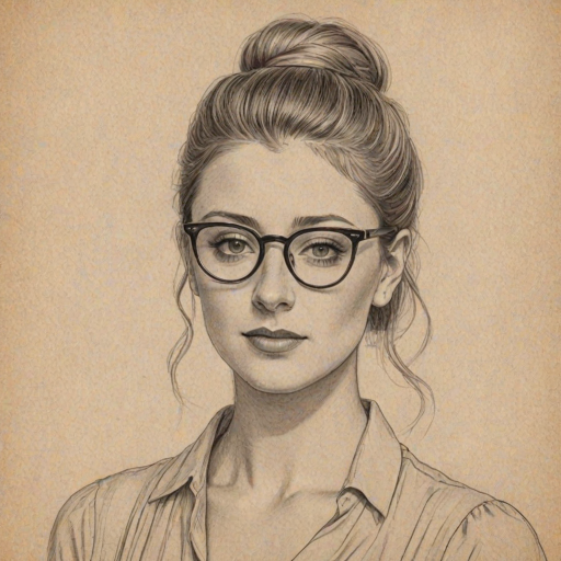 Appealing Lo Bosworth, pencil sketch, portrait of Magnificent woman 1921s in glasses, hair style beatnik, outline, clear lines, fine lines, 8k