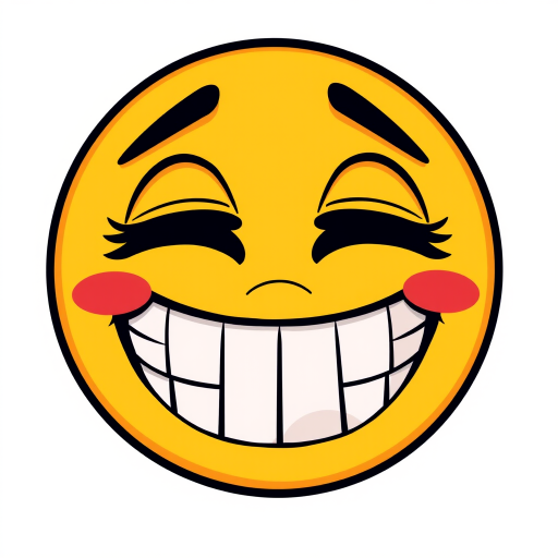 Create a digital illustration of a yellow emoji with a wide grin and half-closed, bloodshot eyes. The design should be bold and expressive, capturing a sense of tired amusement or mischief. The background should be transparent to highlight the emoji's features.