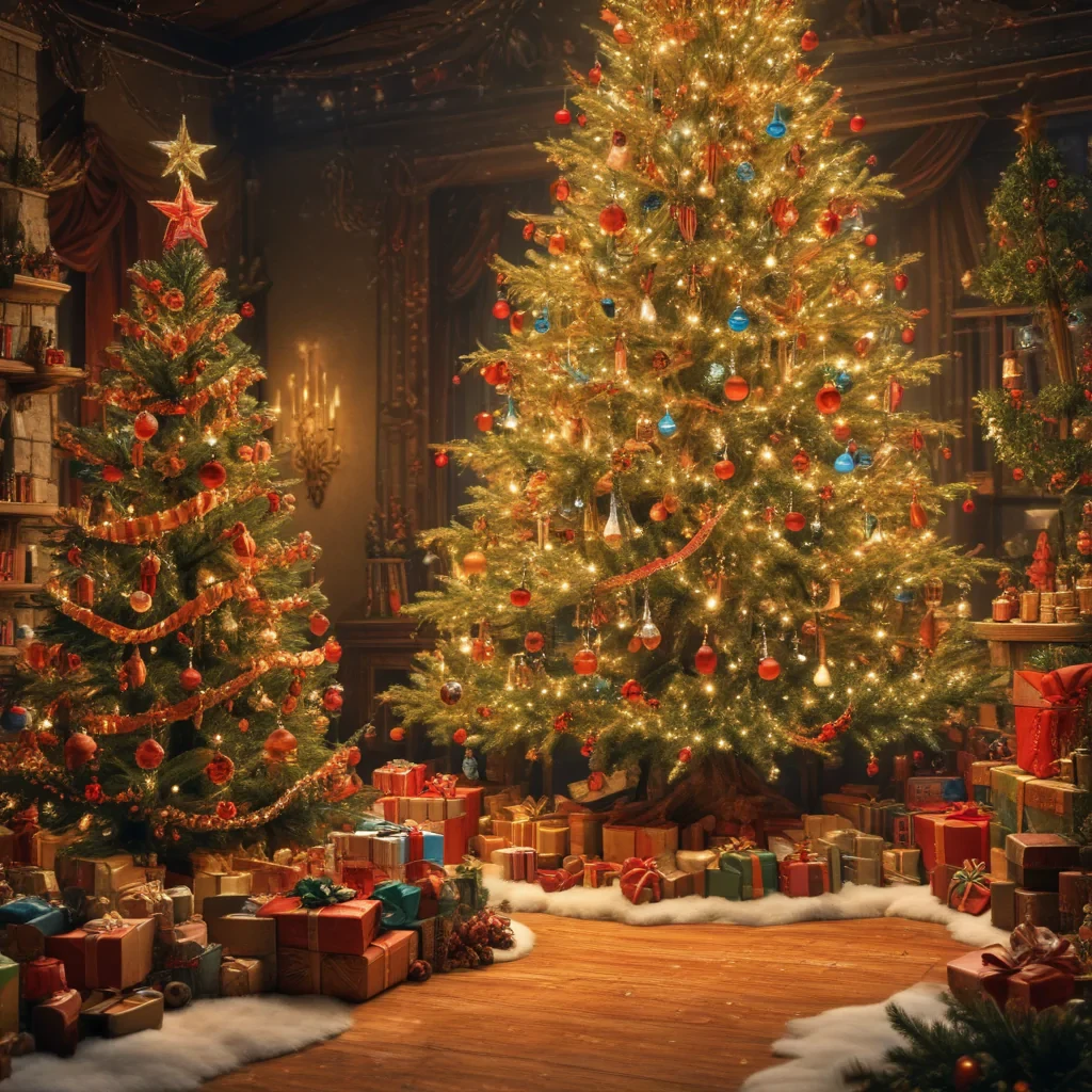 Cozy Christmas Scene with Two Beautifully Decorated Trees and Gifts