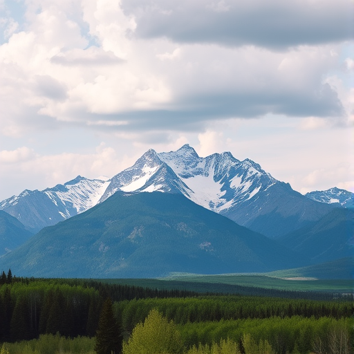 high-resolution landscape of the Grand Teton mountains under a partly cloudy sky, capture details of snow on peaks, lush green forest in foreground, use a Canon EOS R5 with a 24-70mm f/2.8 lens, aperture f/8, ISO 100, 1/125 sec, shot in daylight with a wide-angle view for depth and clarity