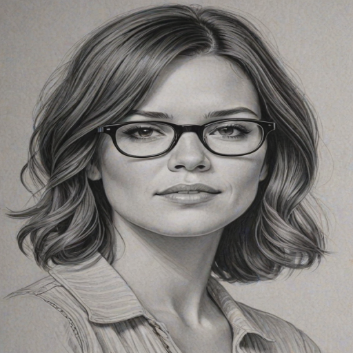 Sublime Mandy Moore, pencil sketch, portrait of Fascinating woman 1929s in glasses, hair style beatnik, outline, clear lines, fine lines, 8k