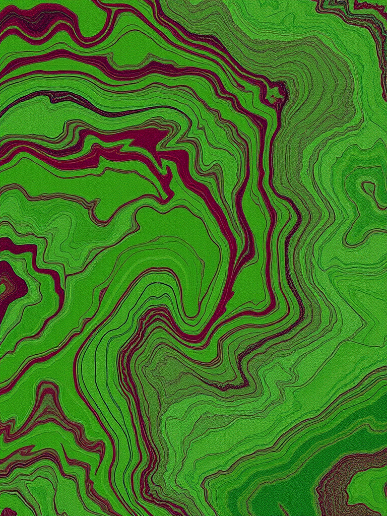 Generate an abstract image of swirling green and burgundy marbled patterns, captured with a Canon EOS 5D Mark IV, 50mm lens at f/2.8, ISO 100, in soft natural light for enhanced texture and color depth.