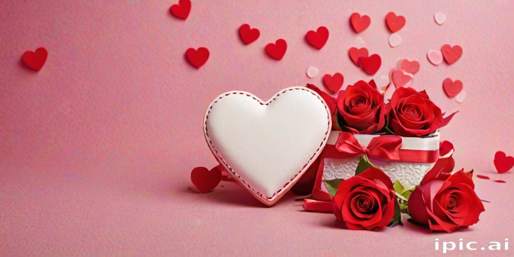 Romantic Arrangement of Red Roses and Heart-Shaped Decoration on Pink ...