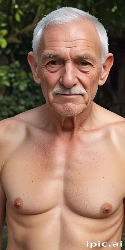 shirtless old man