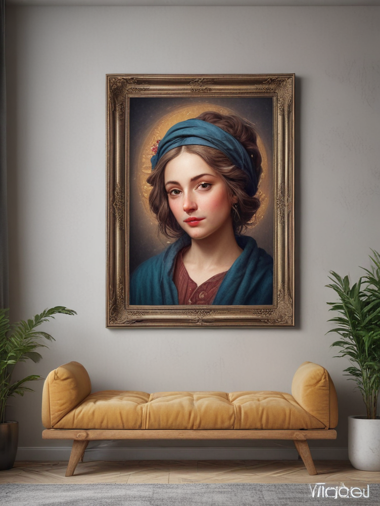 Elegant Portrait of a Young Woman Displayed in a Modern Living Room