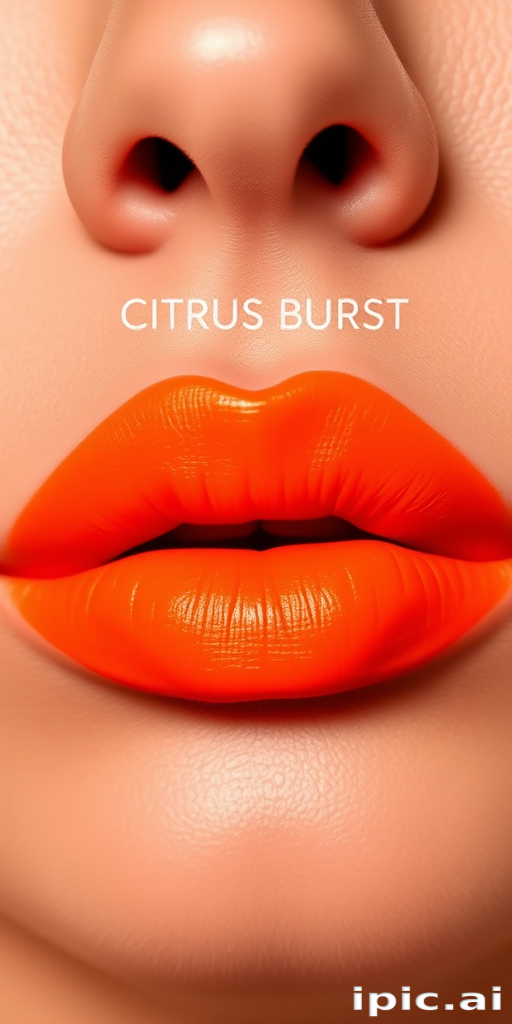 Matte neon orange lips, known as "Citrus Burst," provide a vibrant pop of color and a long-lasting formula that stays put all day