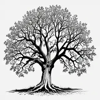 oak tree clipart black and white