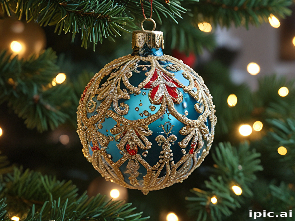 Beautifully Designed Blue Christmas Ornament Hanging on a Festive Tree