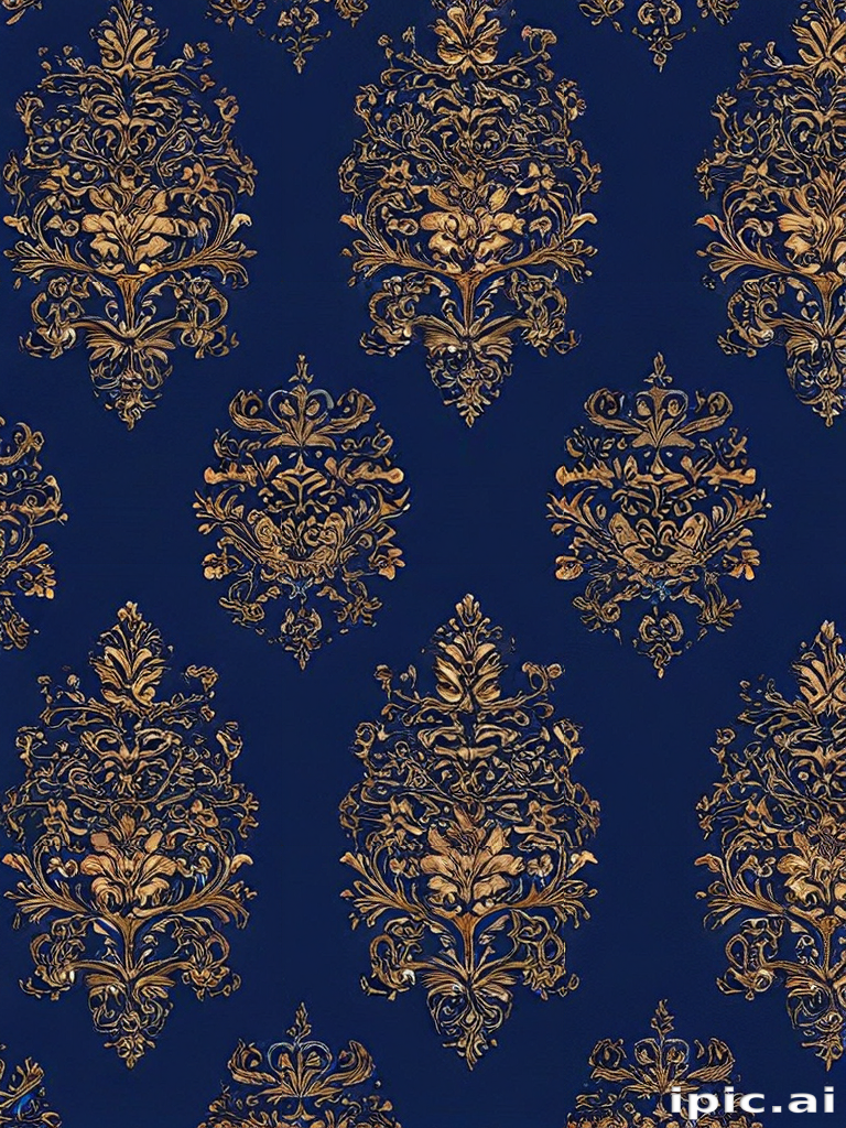 Elegant Blue and Gold Floral Damask Pattern for Luxurious Decor Design.
