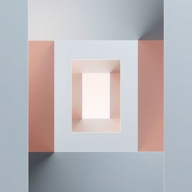 Generate a high-resolution image of an abstract design featuring geometric shapes and smooth gradients, shot with a Canon EOS R5, 50mm lens, f/1.8 aperture, ISO 100, and soft natural lighting.