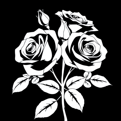 roses clipart black and white