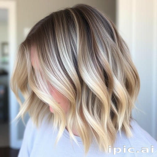 Sophisticated ash blonde lob with subtle balayage highlights and effortless beach waves, exuding casual elegance in the chic "Coastal Chic" look