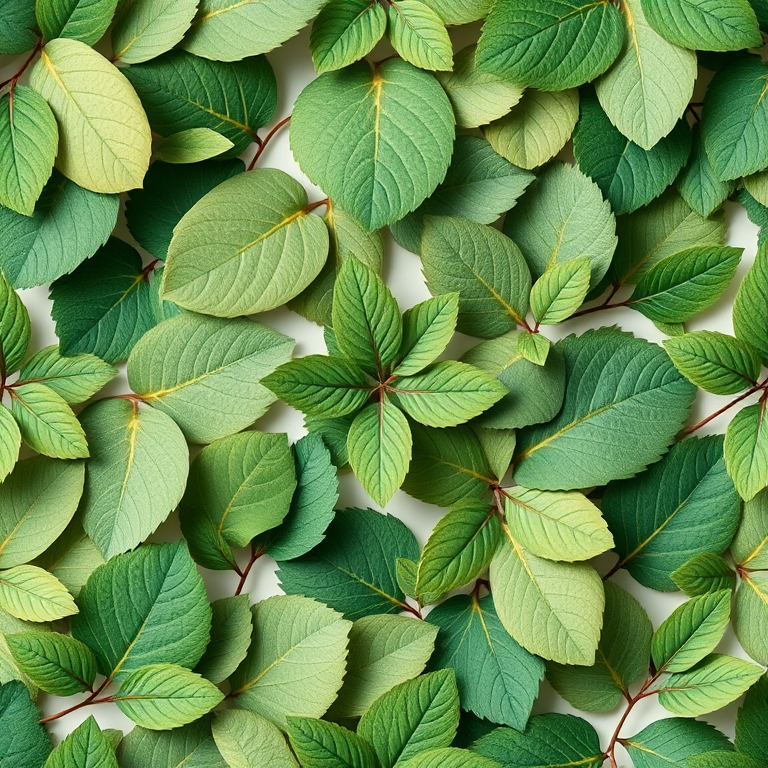 Create a high-quality seamless pattern of various leaves in a minimalist style, use a DSLR camera with a 50mm lens, f/2.8 aperture, ISO 200, and a top-down view for enhanced clarity and detail.