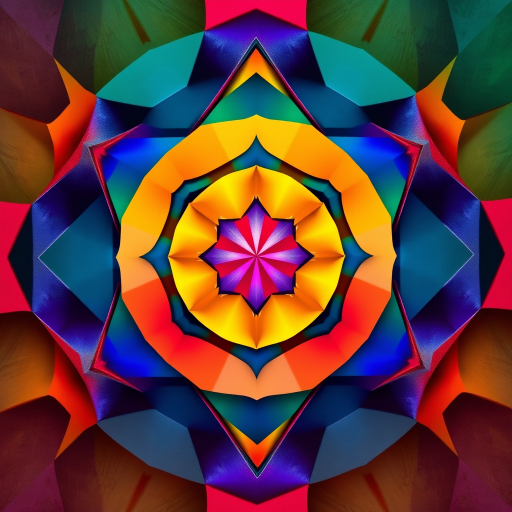 generate an abstract geometric design with vibrant colors, high contrast and smooth gradients, using a 50mm lens, aperture f/2.8, ISO 100, shot in a top-down view with a digital SLR camera for enhanced image quality