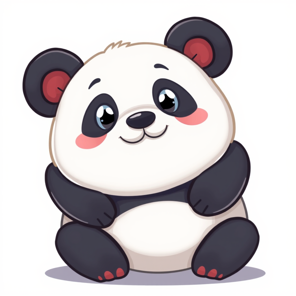 Create a cute cartoon-style panda illustration with vibrant colors, focusing on its expressive eyes and rounded shape, using a Canon EOS R5 camera, 50mm lens, f/1.8 aperture, ISO 100, natural lighting, portrait orientation.