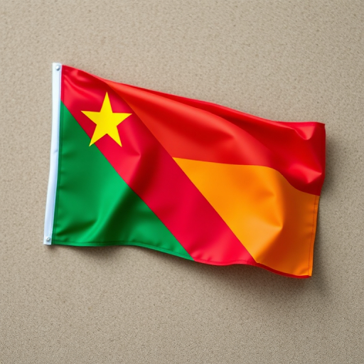 flag of the Democratic Republic of the Congo with vibrant colors and a textured background, shot with a DSLR camera at f/8, ISO 100, 50mm lens, natural lighting, shallow depth of field, high resolution, focus on colors and details