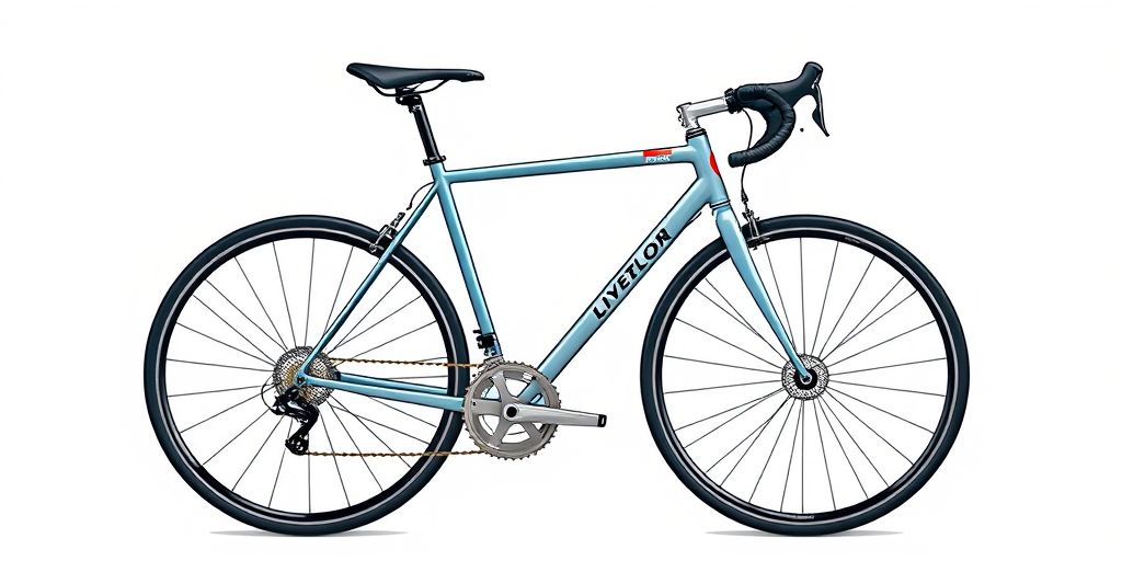 create a detailed illustration of a lightweight road bicycle with a blue and white frame, thin tires, drop handlebars, and an integrated gear system, set against a plain white background