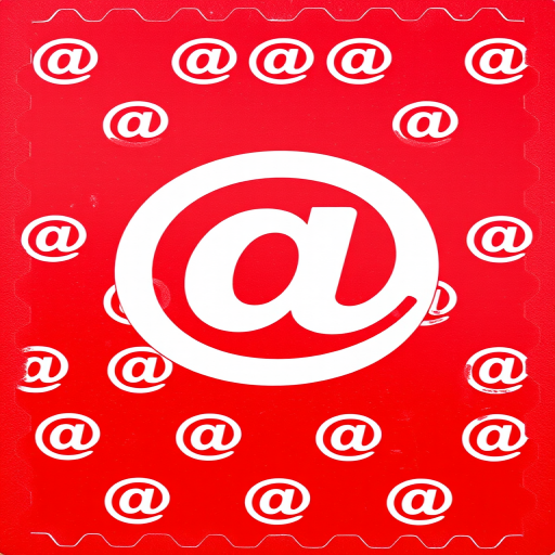 Create a vibrant red stamp design featuring a large white "@" symbol centered over a repeating pattern of smaller "@" symbols, captured with a DSLR camera, 50mm lens, f/2.8 aperture, ISO 100, in natural lighting for enhanced clarity and depth.