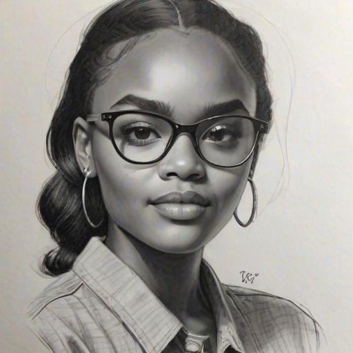 Gorgeous China Anne McClain, pencil sketch, portrait of Appealing woman 1952s in glasses, hair style beatnik, outline, clear lines, fine lines, 8k