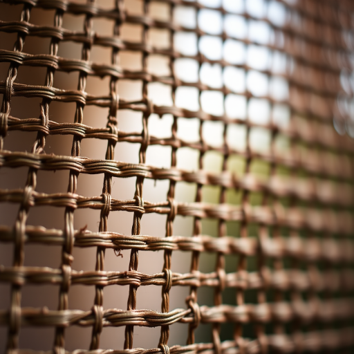 close-up shot of a woven mesh pattern with intricate details, soft natural lighting, f/4 aperture, ISO 100, 50mm lens, shallow depth of field, DSLR camera, focus on texture