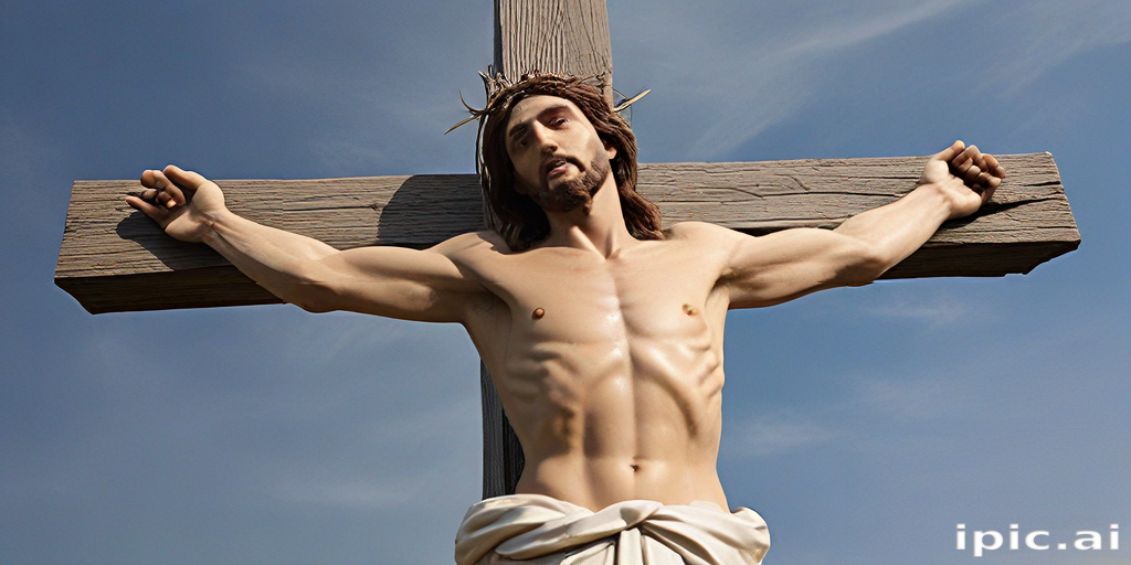 Depiction of Jesus Christ on the Cross Under a Clear Blue Sky
