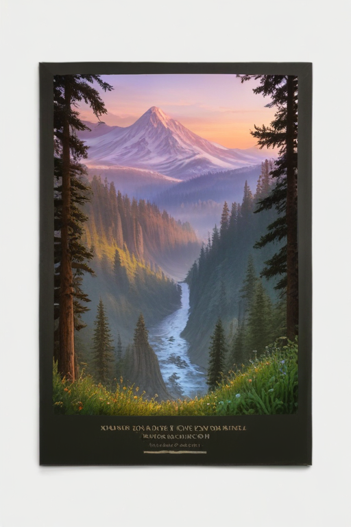 Majestic Mountain Landscape with River and Lush Forest at Sunset